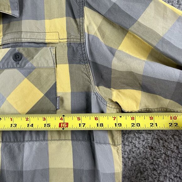 Simms Shirt Mens Medium M Yellow Gray Plaid Button Up Pocket Fishing Short - Picture 5 of 6